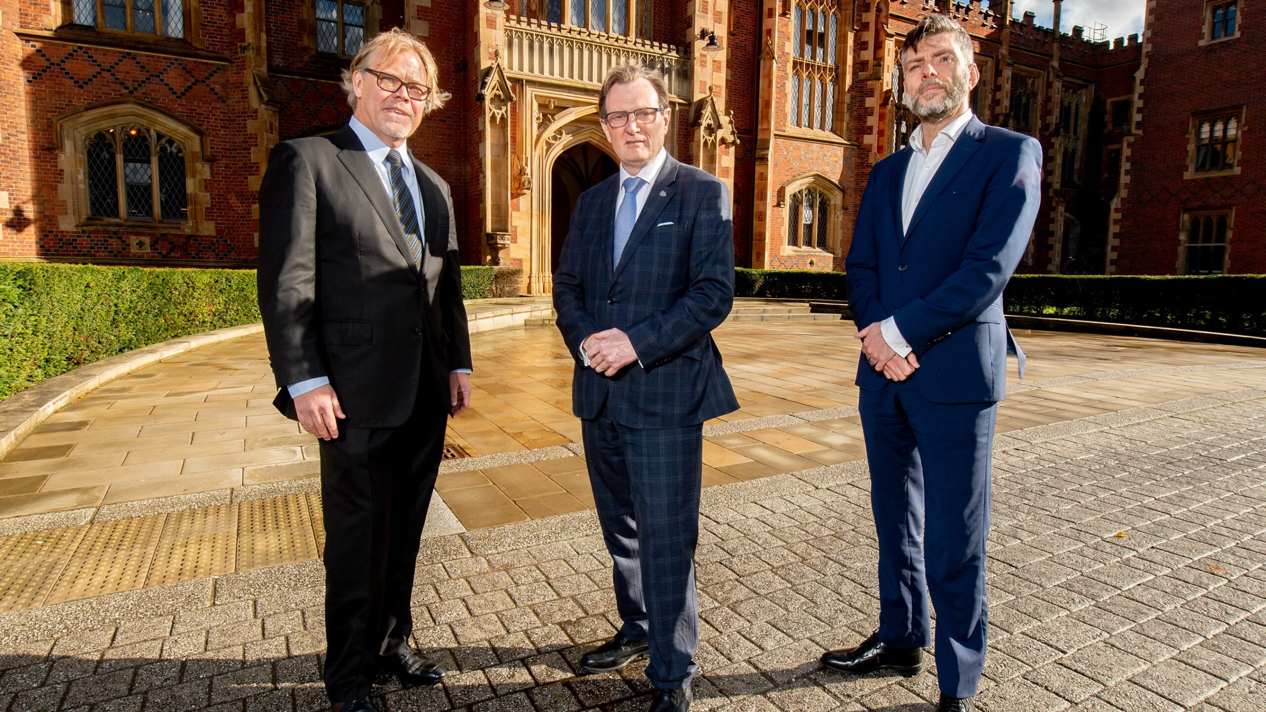 Robert Ladner, Founder and CEO of CV6 Therapeutics; Ian Greer, QUB President and Vice Chancellor; Brian McCaul, CEO at QUBIS. Credit: MCE Public Relations